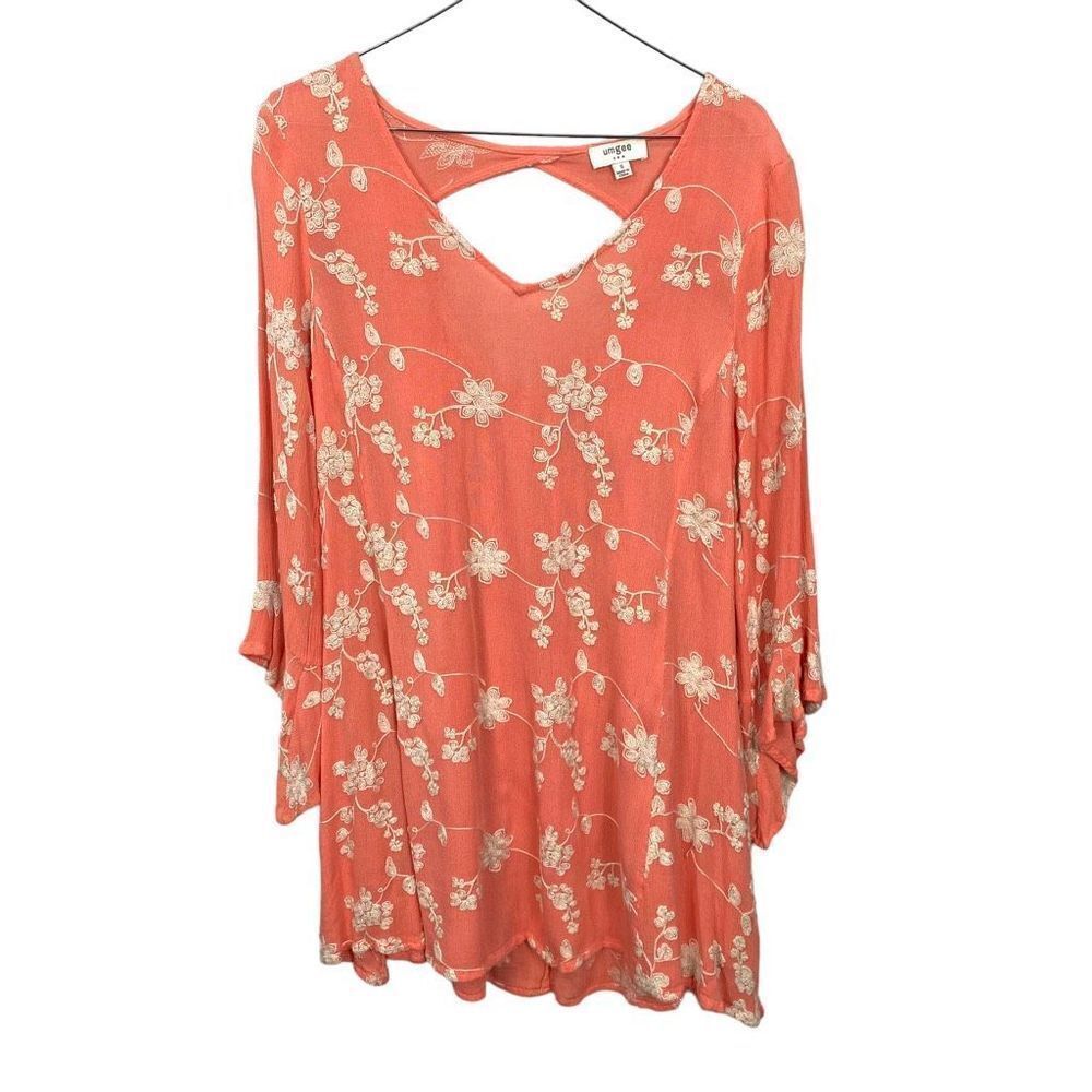 Umgee Top Peach Boho Embroidered Tunic Long Sleeve